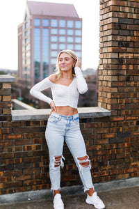 Ruched White Long Sleeve Crop Top - Shop Kendry Collection Boutique
