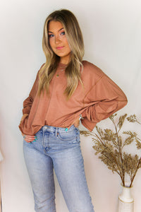 Rust Acid Wash Long Sleeve High Low Top - Shop Kendry Collection Boutique