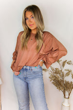Rust Acid Wash Long Sleeve High Low Top - Shop Kendry Collection Boutique