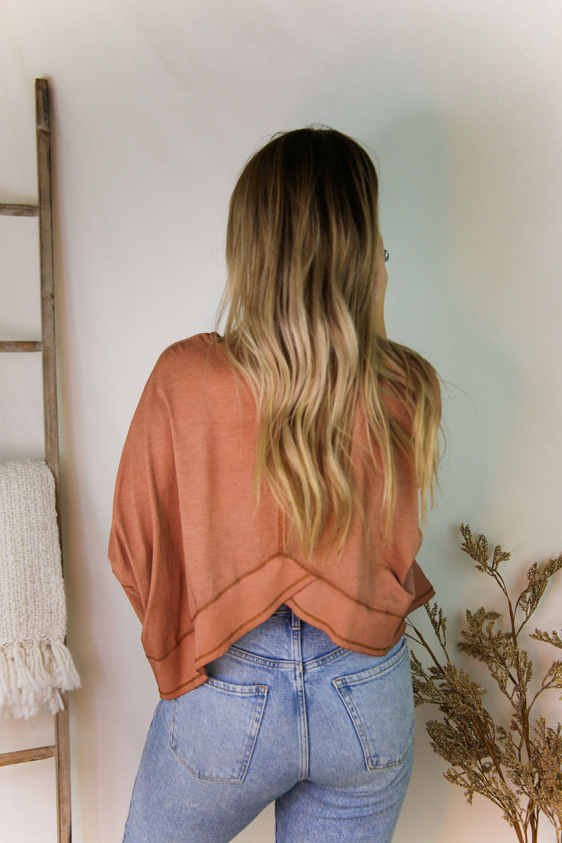 Rust Acid Wash Long Sleeve High Low Top - Shop Kendry Collection Boutique