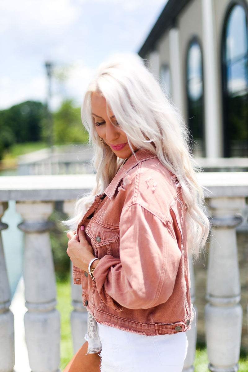Rust Colored Distressed Denim Jacket