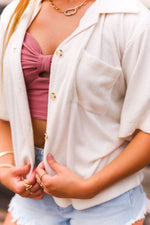 Ivory Terry Cloth Button Down- Shop Kendry Collection Boutique