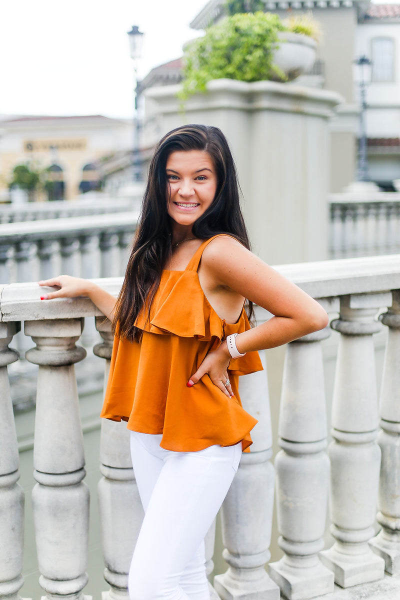 Rust Orange Ruffle Tank Top - Shop Kendry Collection Boutique