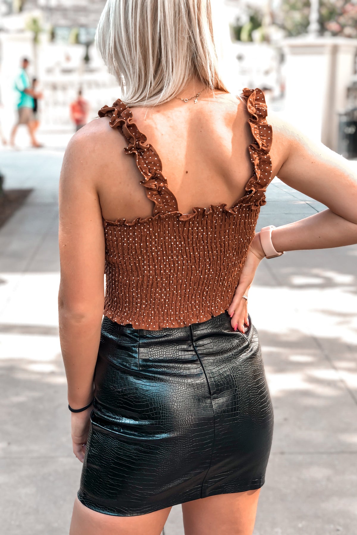 Rust Polka Dot Smocked Tank Top