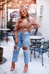 Rust Shimmer Front Tie Blouse - Kendry Collection Boutique Online 