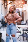 Rust Shimmer Front Tie Blouse - Kendry Collection Boutique Online 