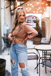 Rust Shimmer Front Tie Blouse - Kendry Collection Boutique Online 