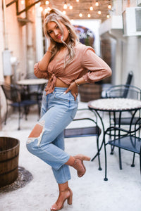 Rust Shimmer Front Tie Blouse - Kendry Collection Boutique Online 