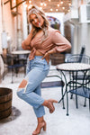 Rust Shimmer Front Tie Blouse - Kendry Collection Boutique Online 