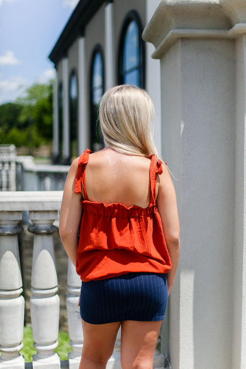 Navy Blue Striped Mini Skirt