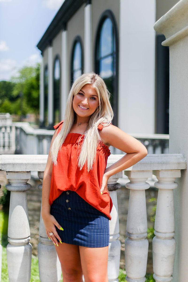 Navy Blue Striped Mini Skirt