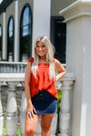 Navy Blue Striped Mini Skirt