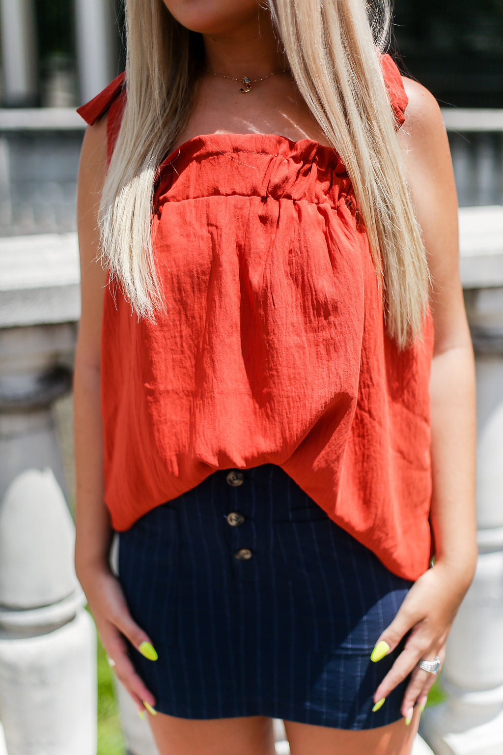 Rust Orange Babydoll Tie Top Tank Top - Shop Kendry Collection Boutique