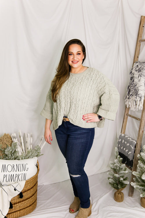 Sage Cable Knit Quarter Sleeve Sweater - Shop Kendry Collection