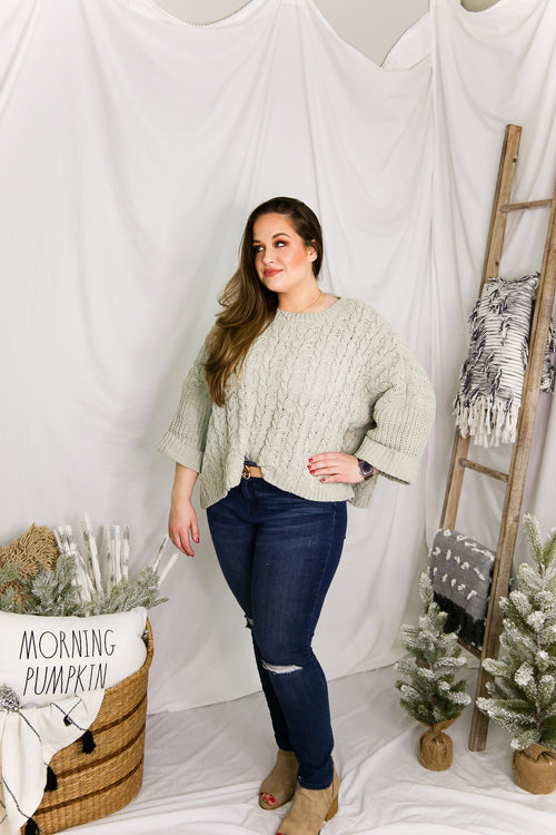 Sage Cable Knit Quarter Sleeve Sweater - Shop Kendry Collection
