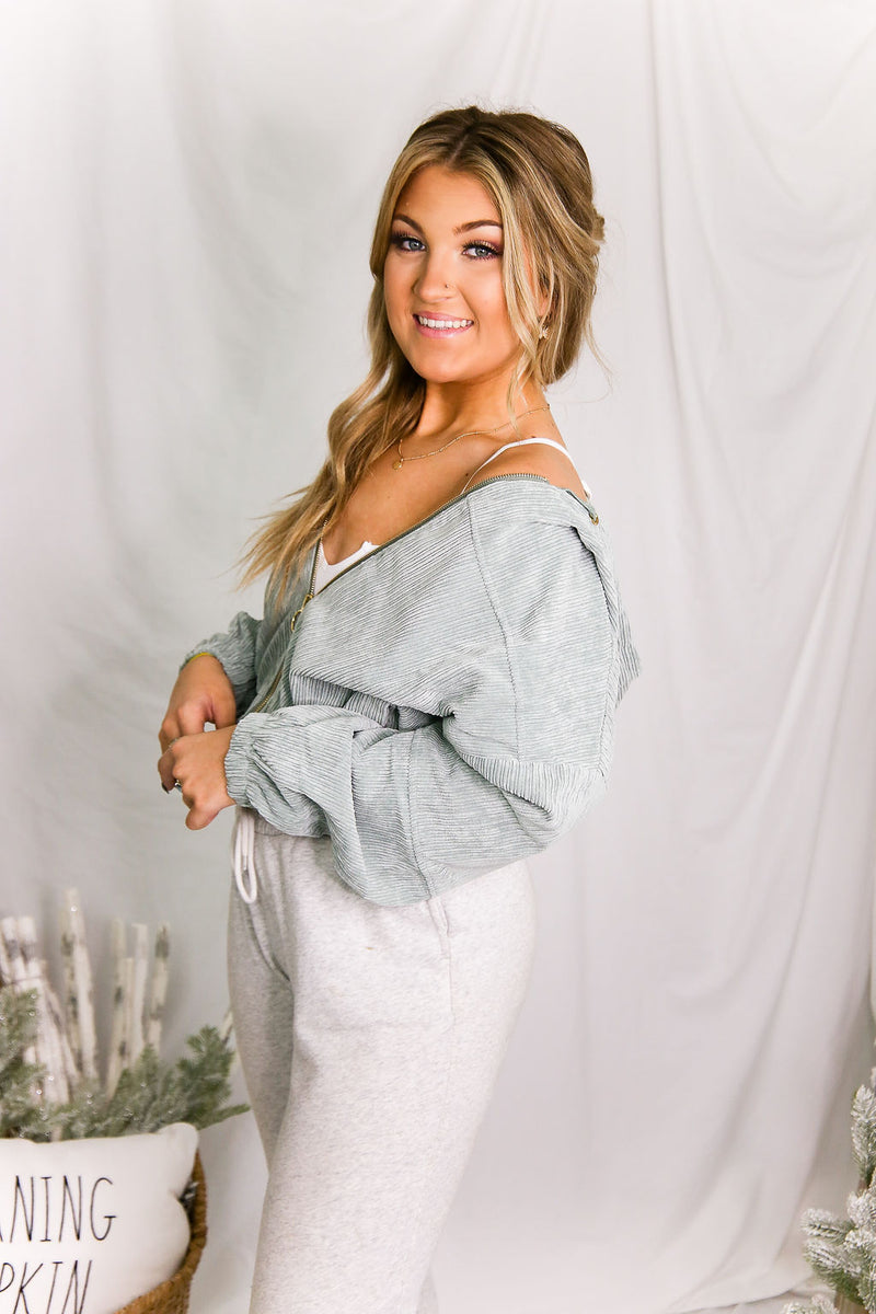 Sage Corduroy Zip Up Jacket - Shop Kendry Collection Boutique