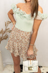 Sage Green Off The Shoulder Ruffle Trim Bodysuit - Kendry Collection Boutique