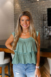 Sage Green Ruffle Sleeve Blouse - Shop Kendry Collection Boutique