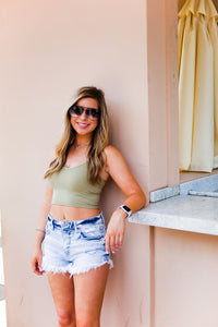 Sage Green Spaghetti Strap Cropped Tank - Kendry Collection Boutique