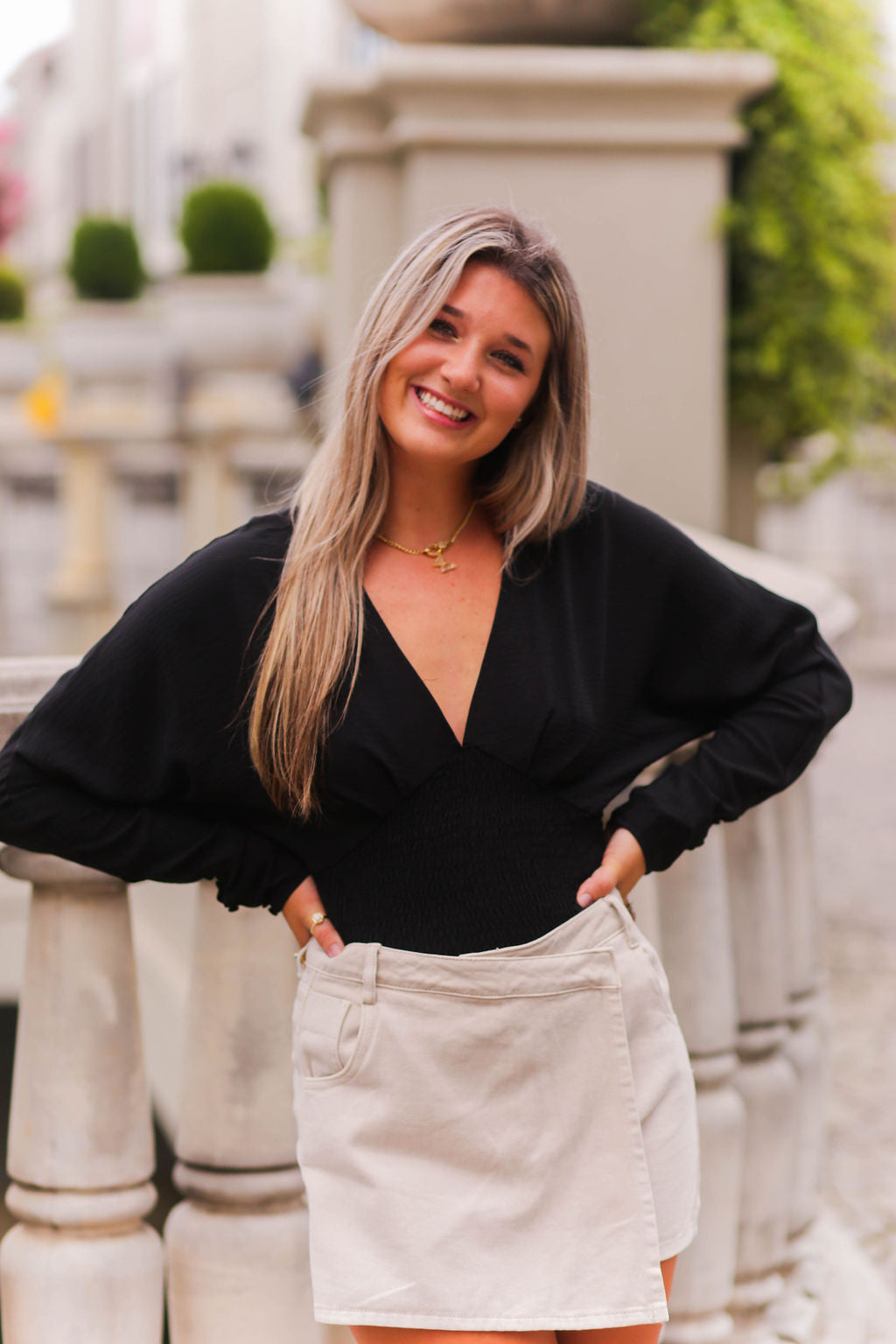 Long Sleeve Black Smocked  Blouse - Shop Kendry Collection Boutique