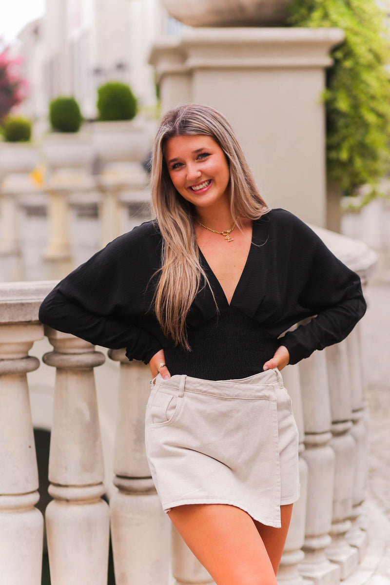 Samantha Asymmetrical Denim Skort- Shop Kendry Collection Boutique
