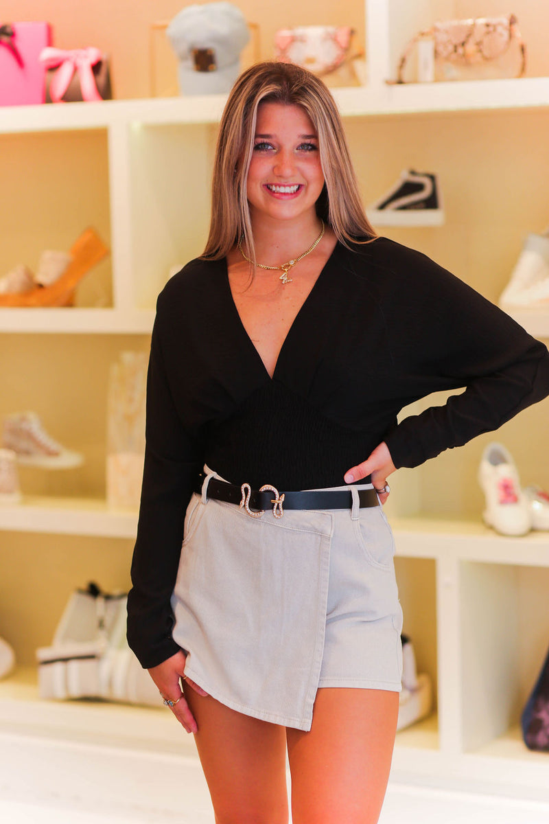Samantha Asymmetrical Denim Skort- Shop Kendry Collection Boutique