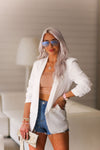 Sandra Ruched Sleeves White Blazer - Shop Kendry Collection Boutique