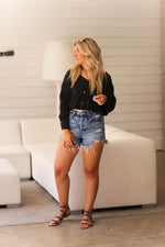 Satin Black Long Sleeve Button Down Blouse - Kendry Collection Boutique