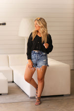 Satin Black Long Sleeve Button Down Blouse - Kendry Collection Boutique