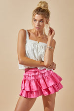 Bubblegum Pink Satin Tiered Skort