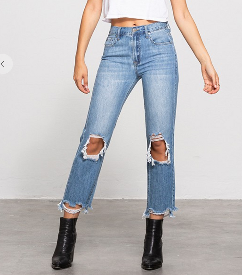 Chloe High Rise Distressed Girlfriend Jeans