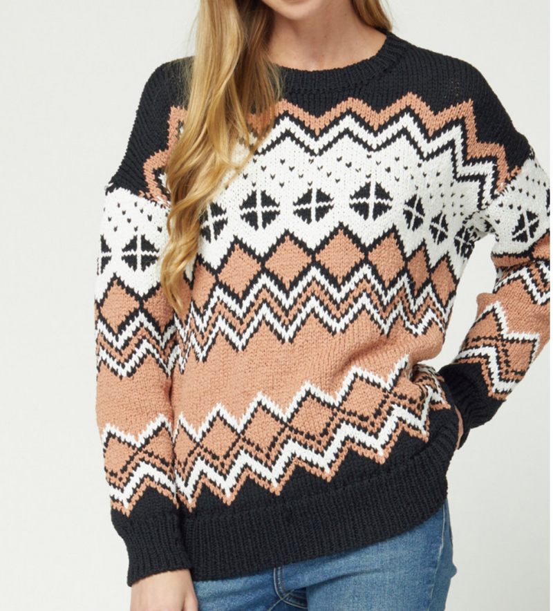 Fair Isle Print Black Sweater