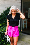 Magenta Pink Tie Waist Paper Bag Shorts