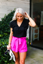 Magenta Pink Tie Waist Paper Bag Shorts