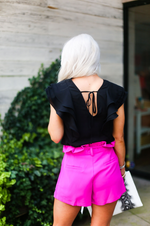 Magenta Pink Tie Waist Paper Bag Shorts