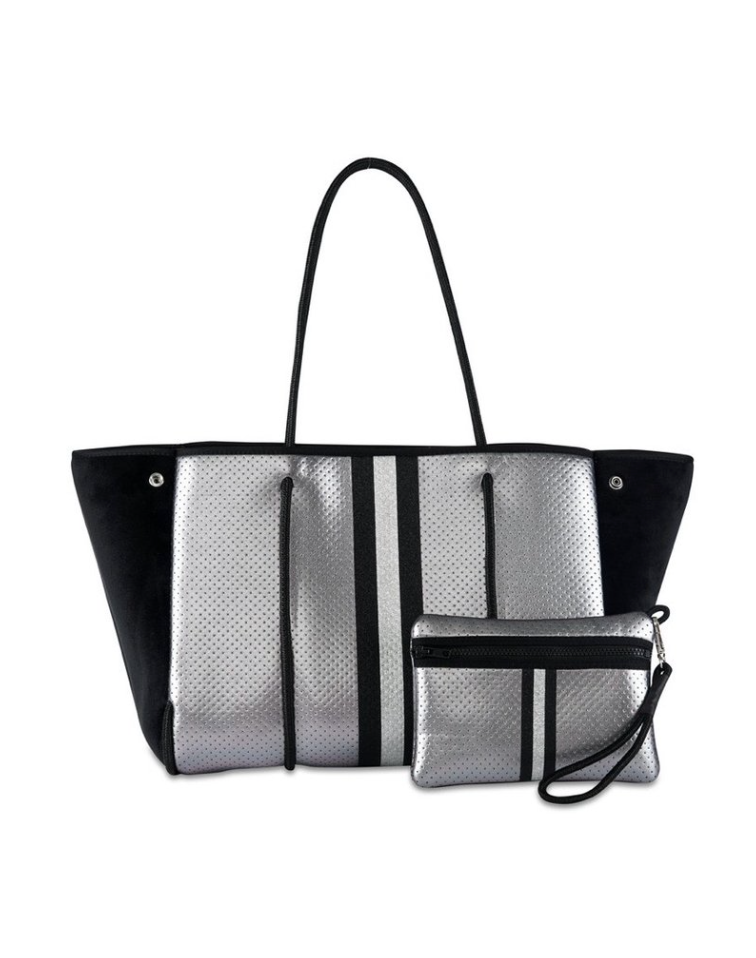Silver Metallic Neoprene Tote Bag - Shop Kendry Collection Boutique