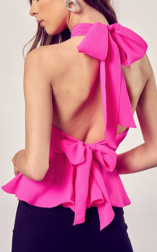 Hot Pink Peplum Halter Top