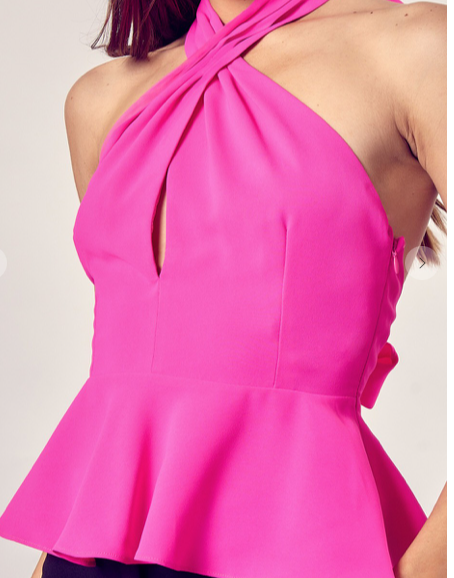 Hot Pink Peplum Halter Top