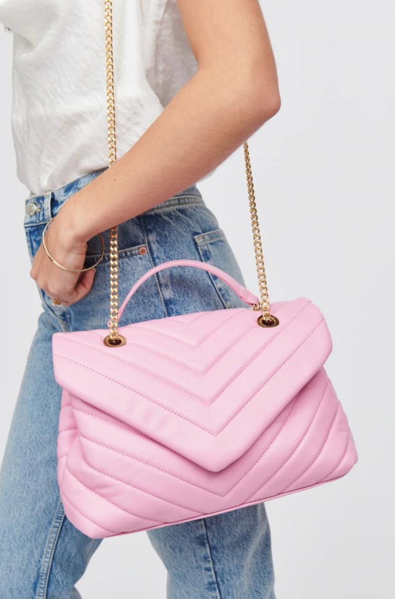 Pink Chevron Quilted Crossbody Purse