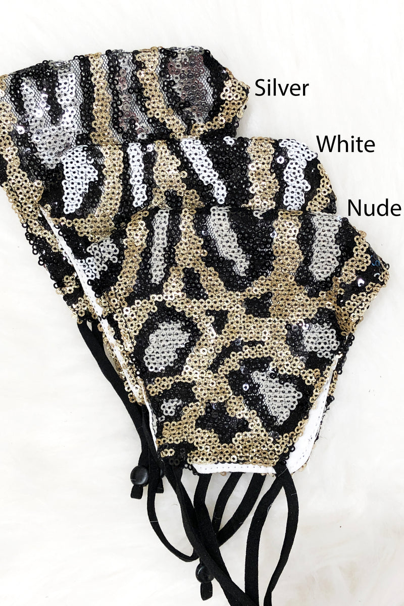 Nude And Gold Leopard Sequin Face Mask - Kendry Collection Boutique