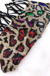 Dark Blue And Gold Leopard Sequin Face Mask