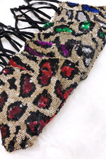 Dark Blue And Gold Leopard Sequin Face Mask
