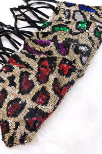 Maroon And Gold Leopard Sequin Face Mask