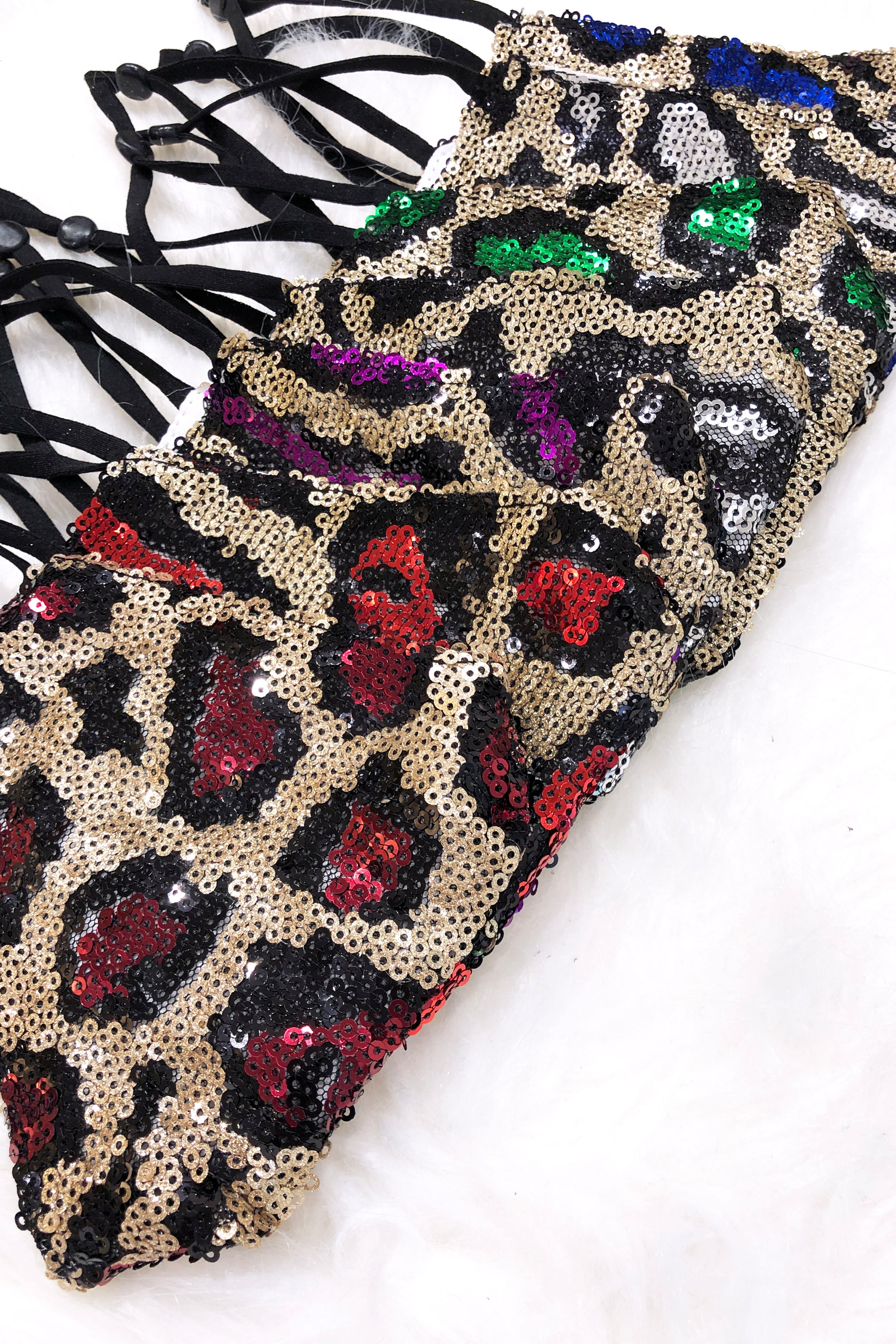 Maroon And Gold Leopard Sequin Face Mask