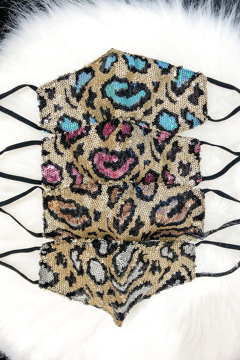 White And Gold Sequin Leopard Face Masks - Shop Cute Face Masks Online At Kendry Collection Boutique