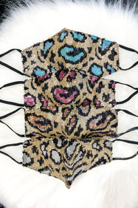 White And Gold Sequin Leopard Face Masks - Shop Cute Face Masks Online At Kendry Collection Boutique