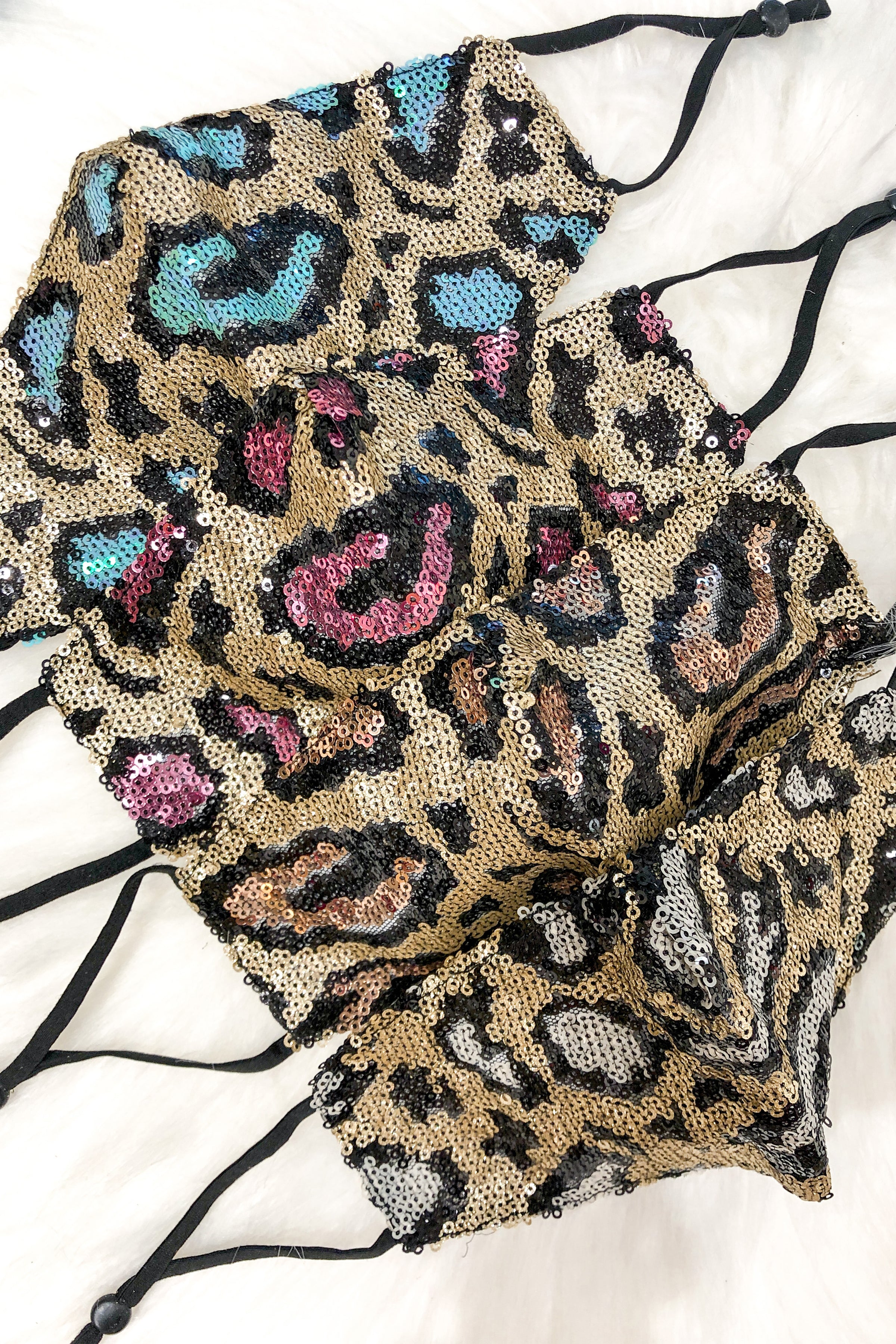 White And Gold Sequin Leopard Face Masks - Shop Cute Face Masks Online At Kendry Collection Boutique