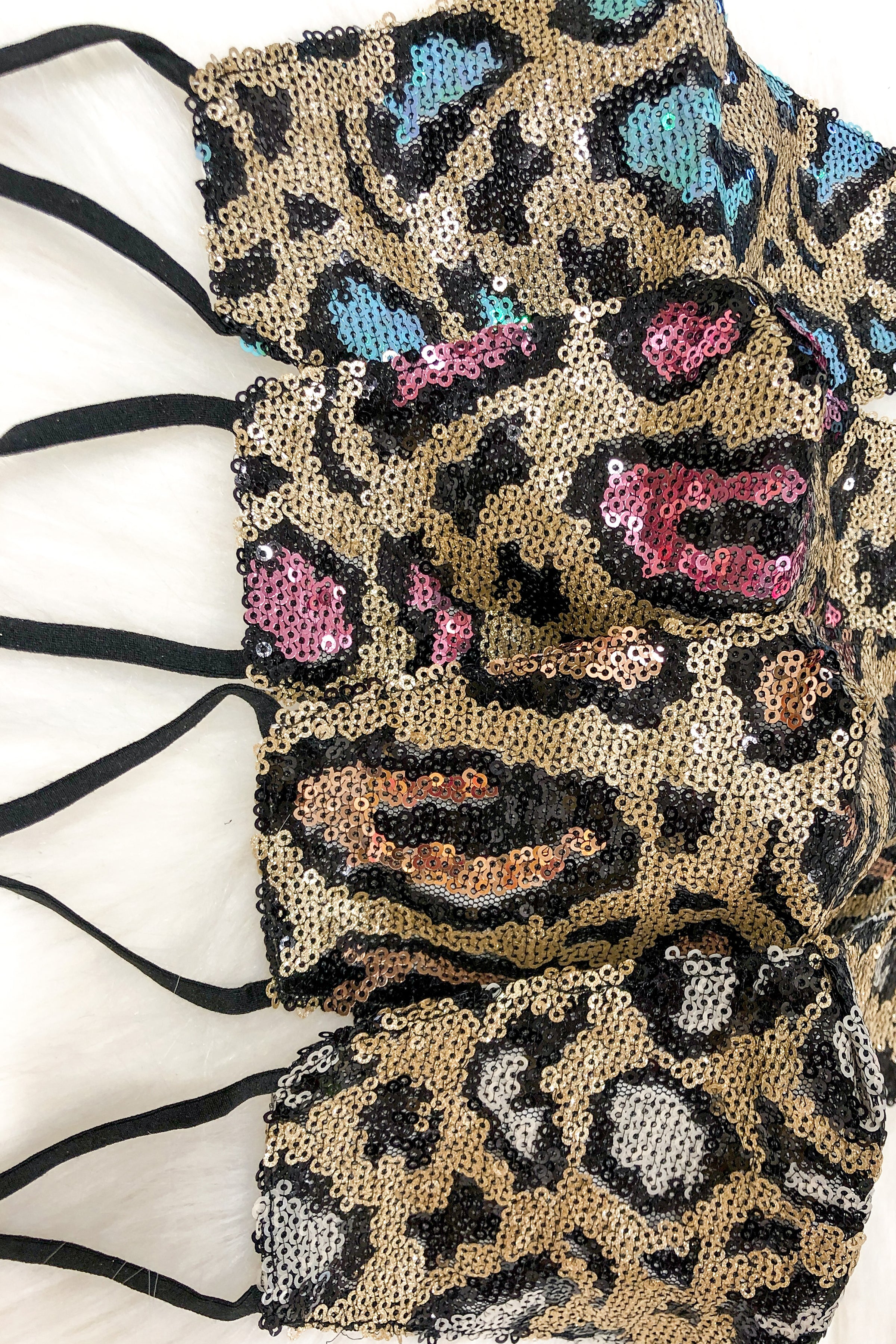 White And Gold Sequin Leopard Face Masks - Shop Cute Face Masks Online At Kendry Collection Boutique