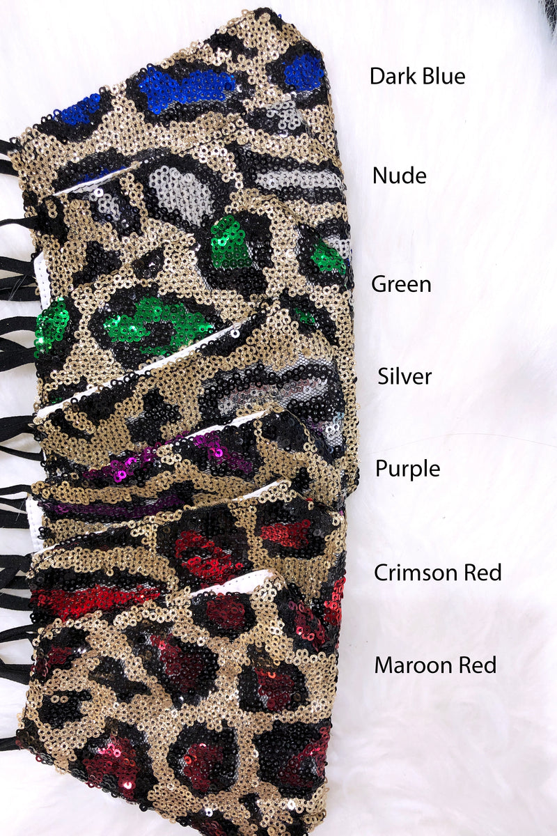 Green And Gold Leopard Sequin Face Mask