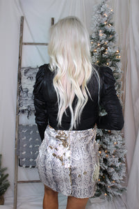 Shiny Black Puff Sleeve Cropped Tie Top - Kendry Collection Boutique